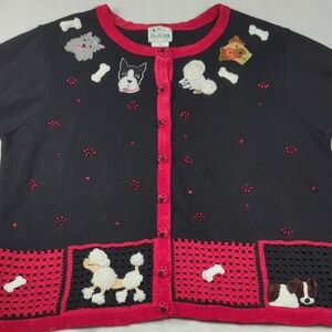 Vintage Quacker Factory Dog Theme Button Front Cardigan Grannycore Sweater 3X
